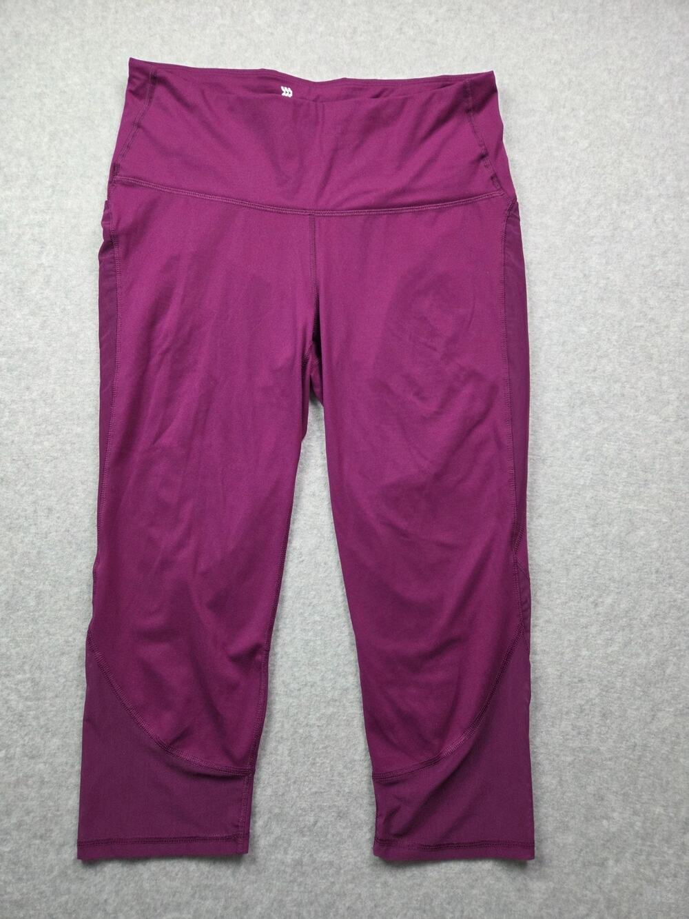 All in Motion Cropped Athletic Leggings Berry Purple High Rise Pockets Mesh XL